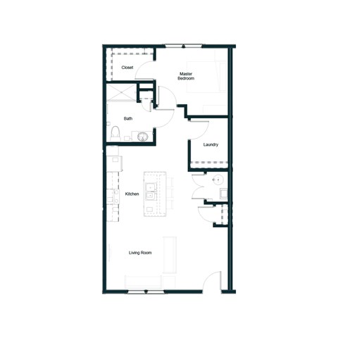 Floor plan for 1 bed, 1 bath, 846 sqft
